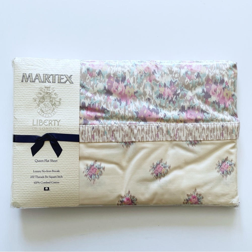 NOS VTG Martex Liberty of London Nutmeg Cream Queen Flat Sheet Pink Floral Print